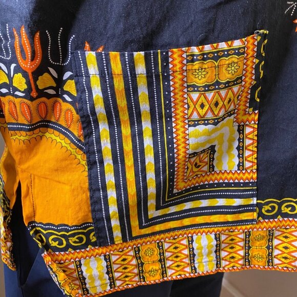 Da'iki Dashiki Shirt Black Yellow Tribal Ethnic Print Unisex Top M/L - Picture 5 of 6